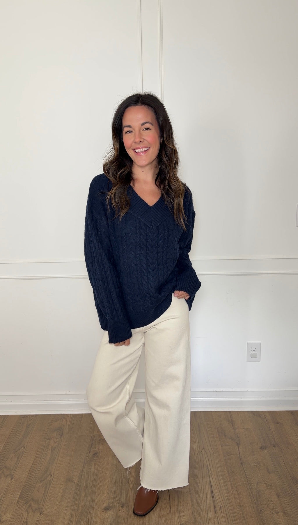 Hadley Cable Knit Sweater - Navy