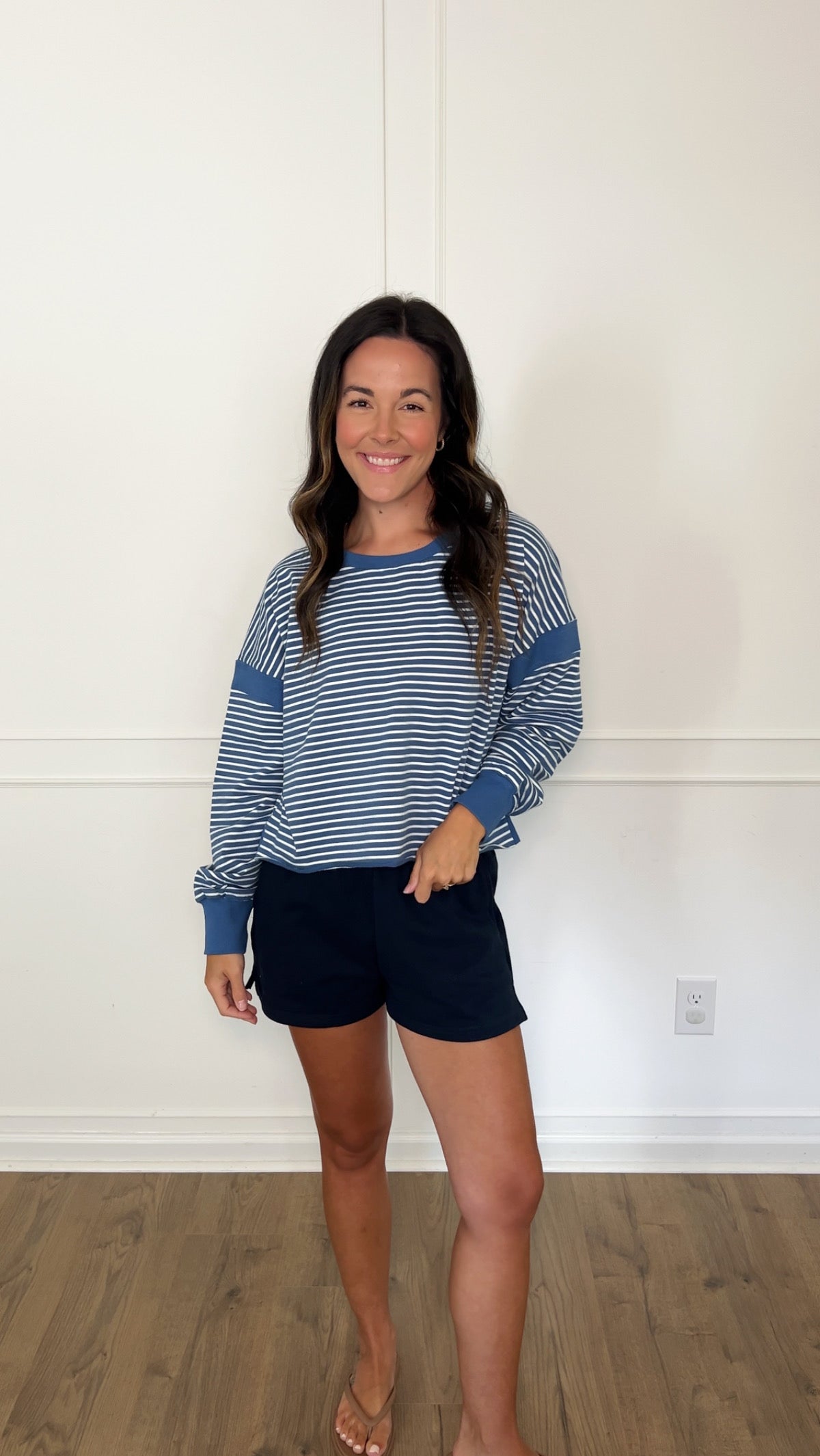Stephanie Striped Open Back Top - Blue/White