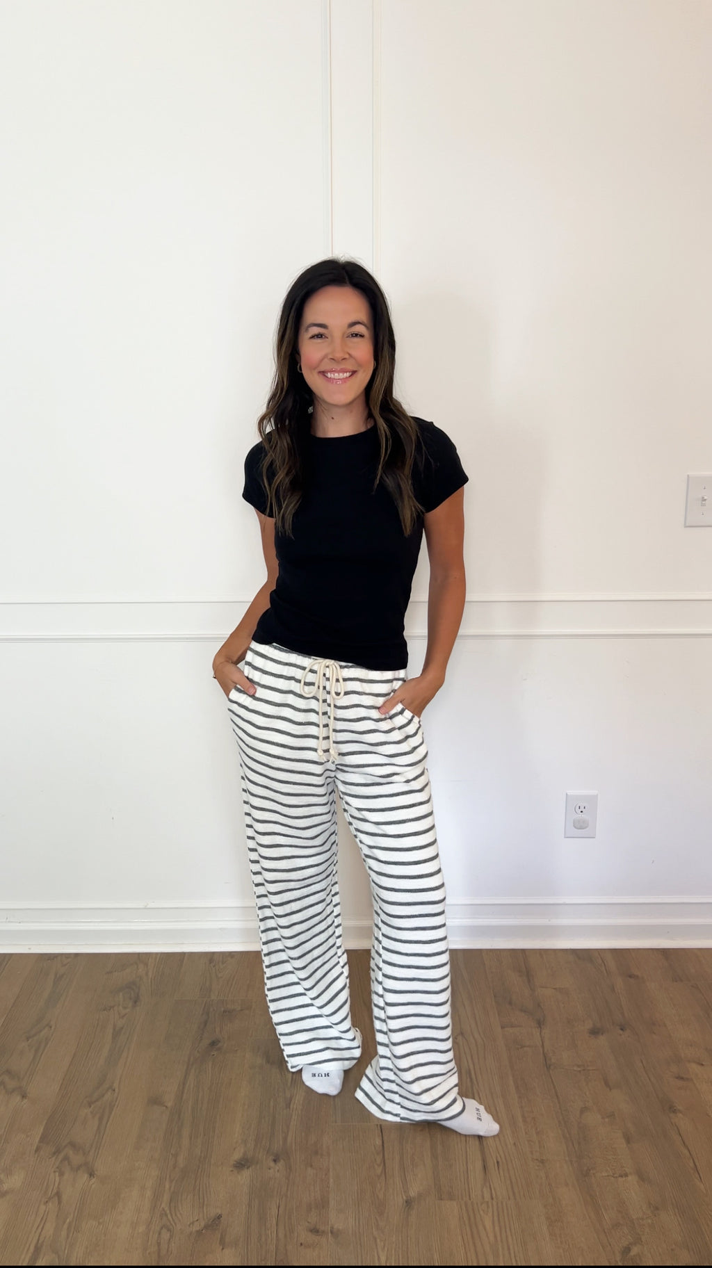 Dylan Striped Wide-Leg Pants - Black/White