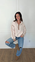 Gingham Trim Pullover - Cream