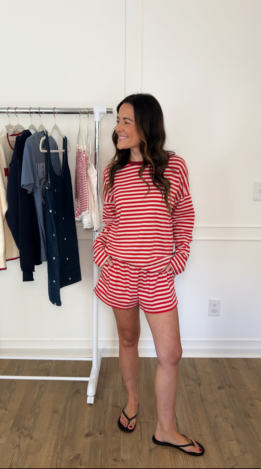 Delany Striped Shorts - Oatmeal & Red