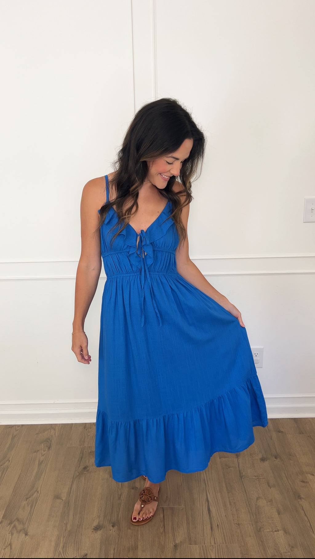 Rainy Ruffle Midi Dress - Cobalt