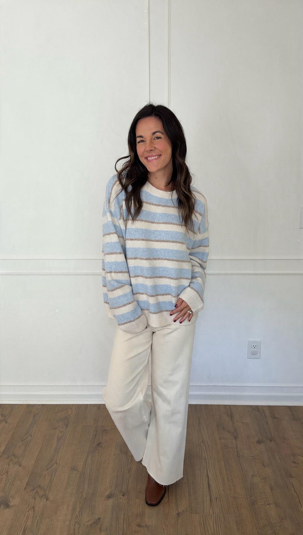 Grayson Striped Sweater - Sky/Cream