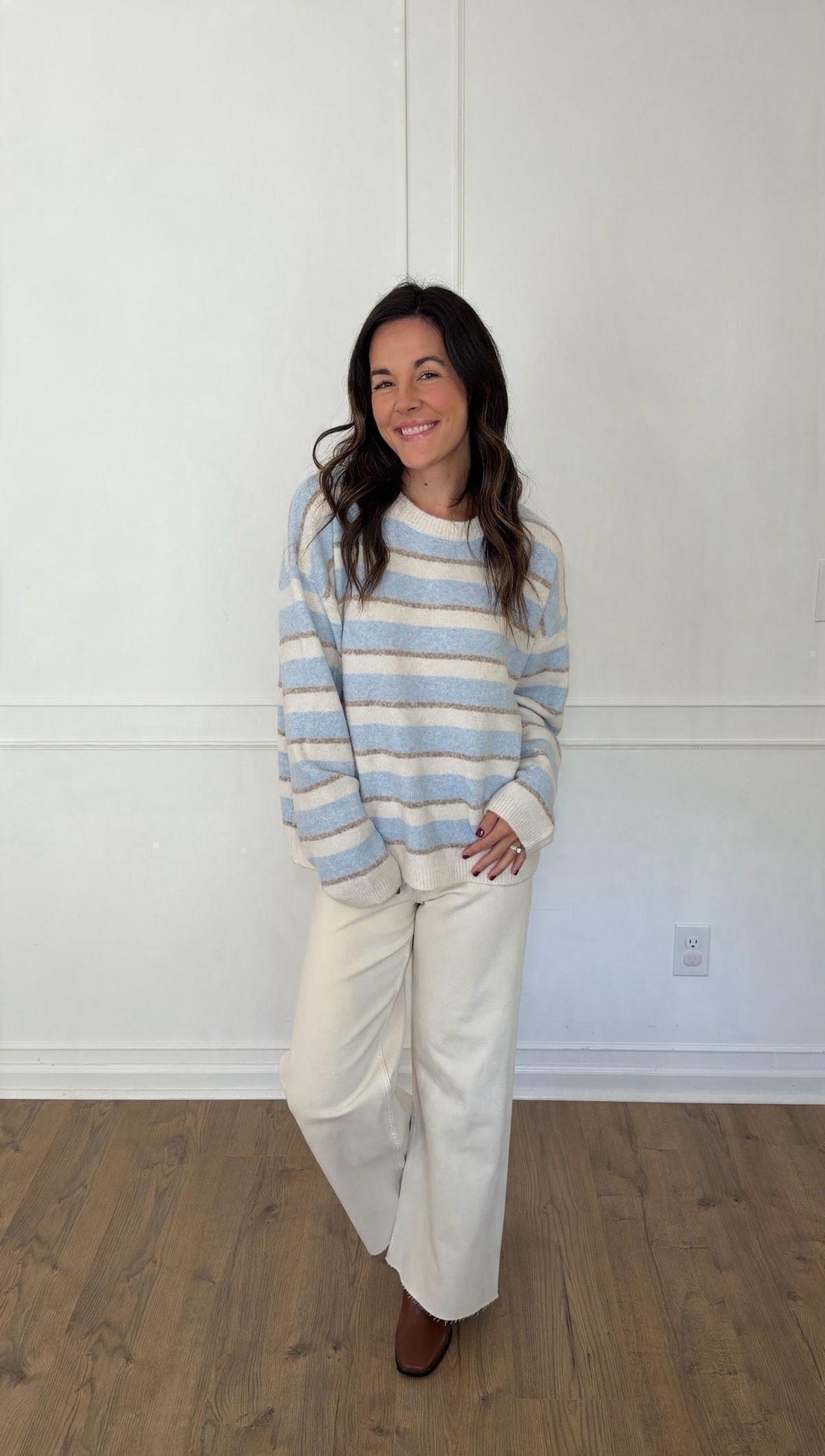 Grayson Striped Sweater - Sky/Cream