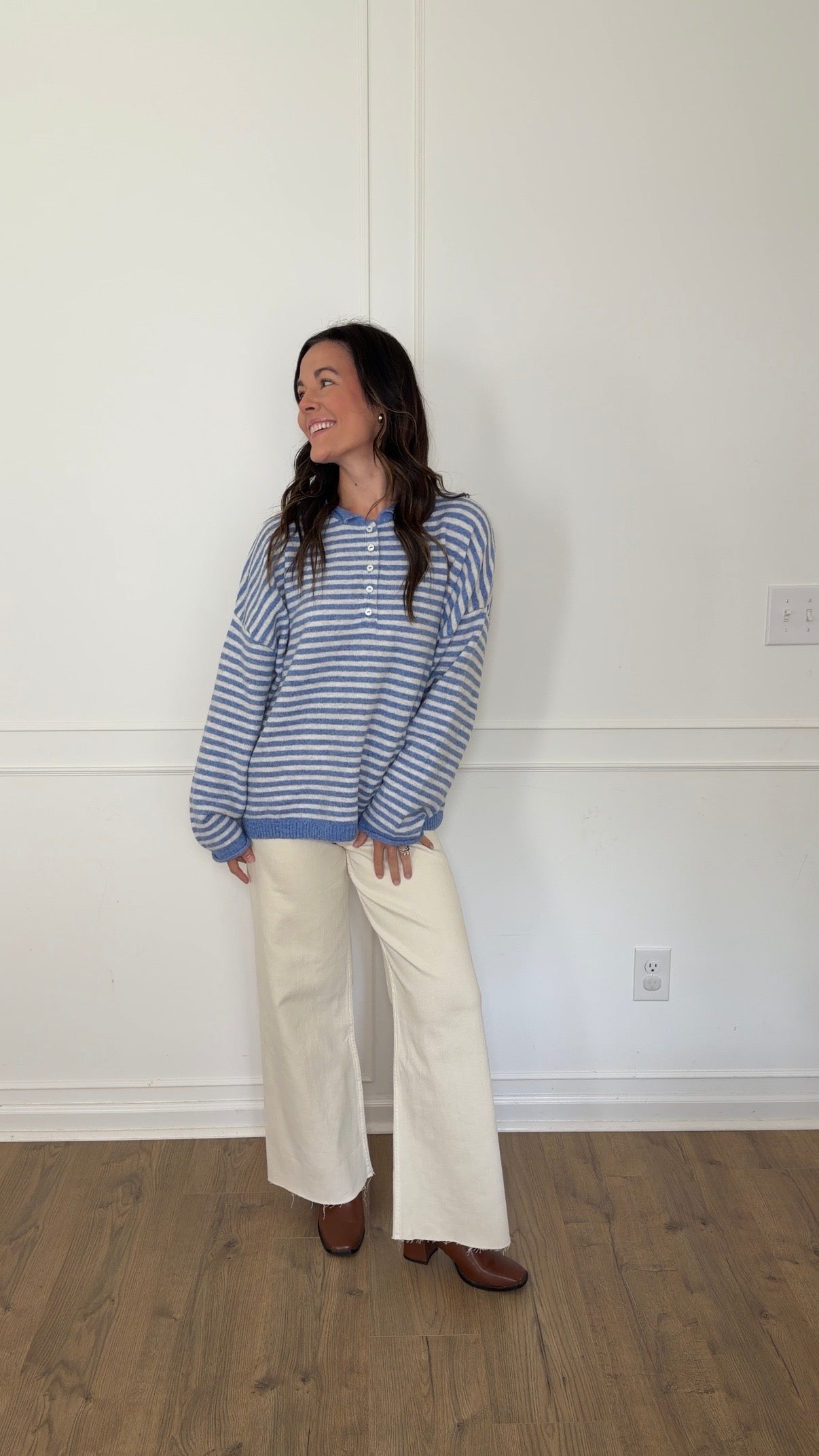 Henley Striped Sweater - Blue