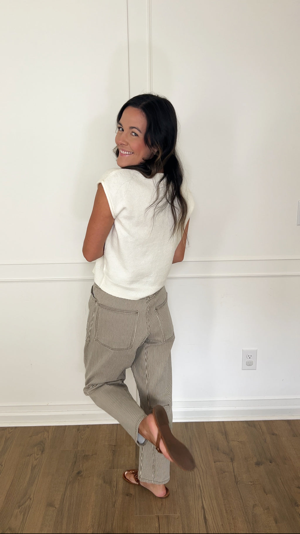 Quinn Striped Barrel Pants - Olive