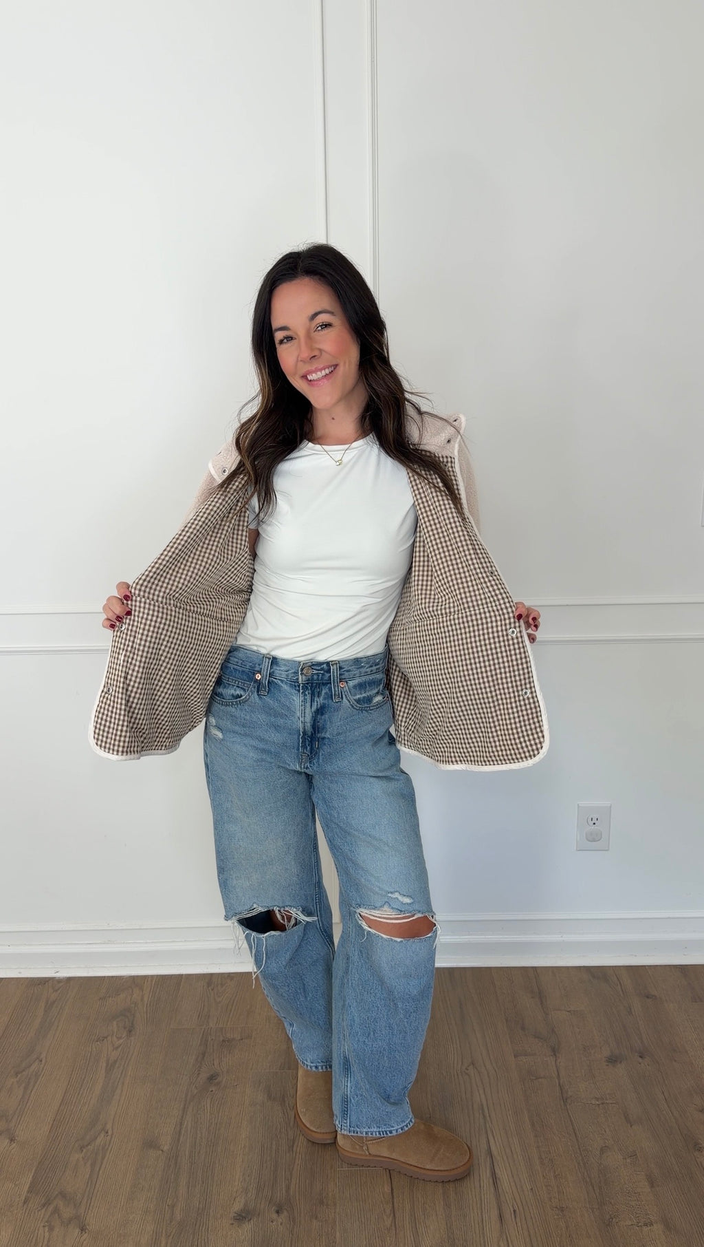 Reversible Gingham Jacket - Cream/Brown