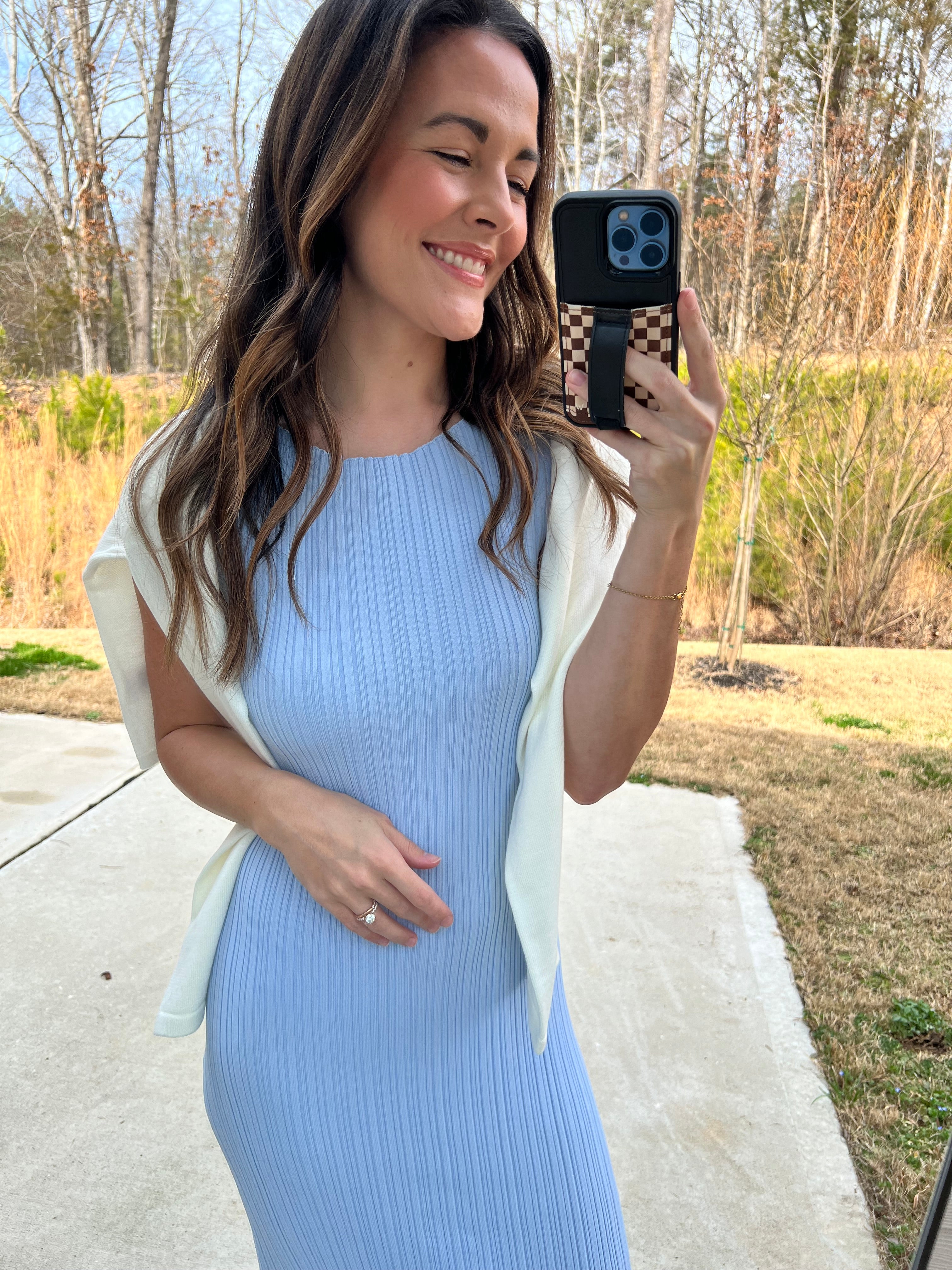Haven Ribbed Midi Dress - Baby Blue