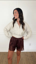 Chloe Lace Trim Shorts - Chocolate