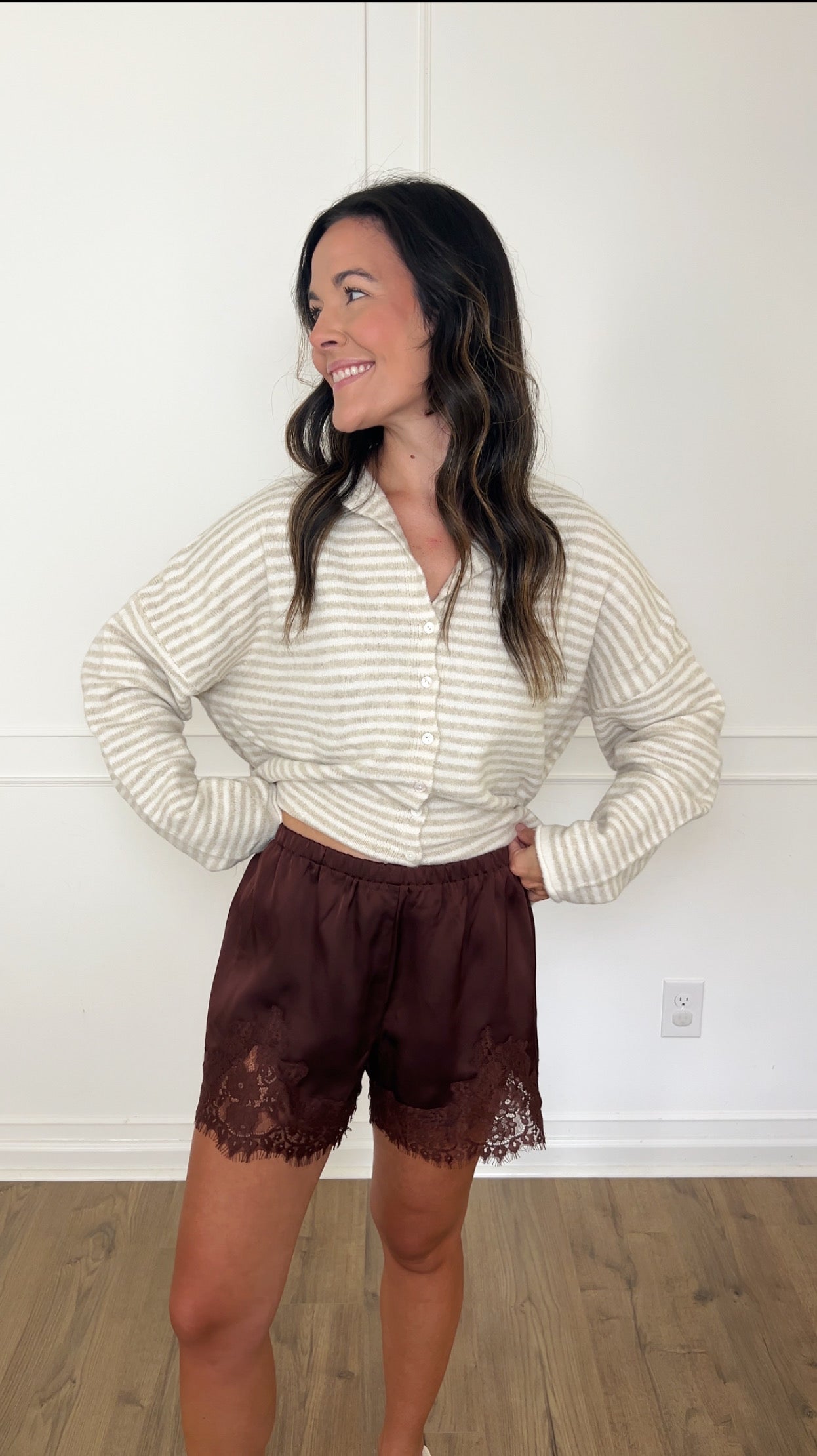 Chloe Lace Trim Shorts - Chocolate