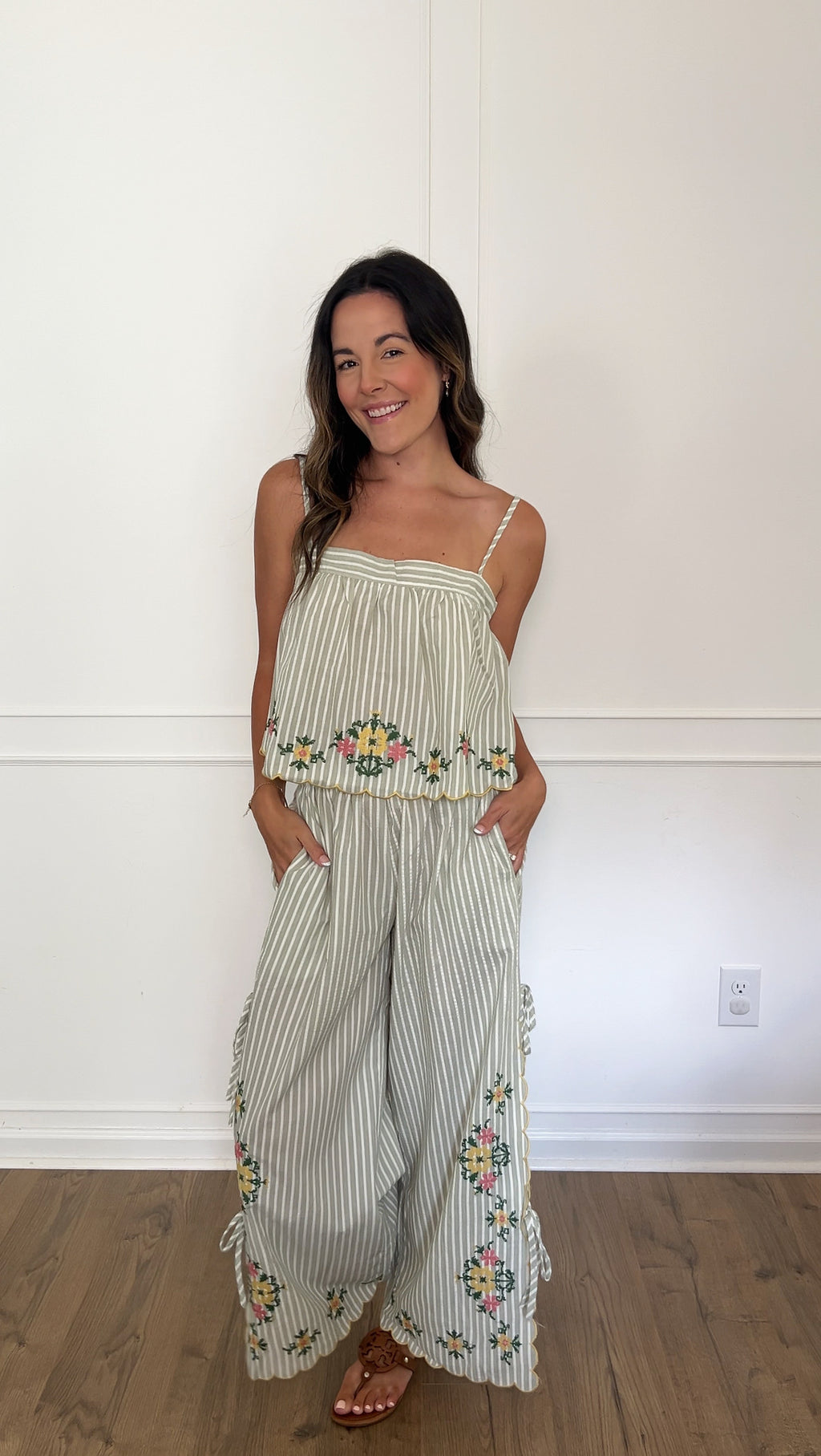 Dakota Floral Embroidered Top - Sage