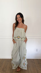 Dakota Floral Embroidered Top - Sage