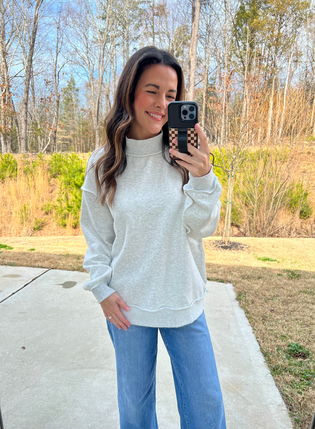 Amber Reversible Mock Neck Sweatshirt - Light Grey