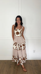 Autumn Florals Midi Dress - Mocha
