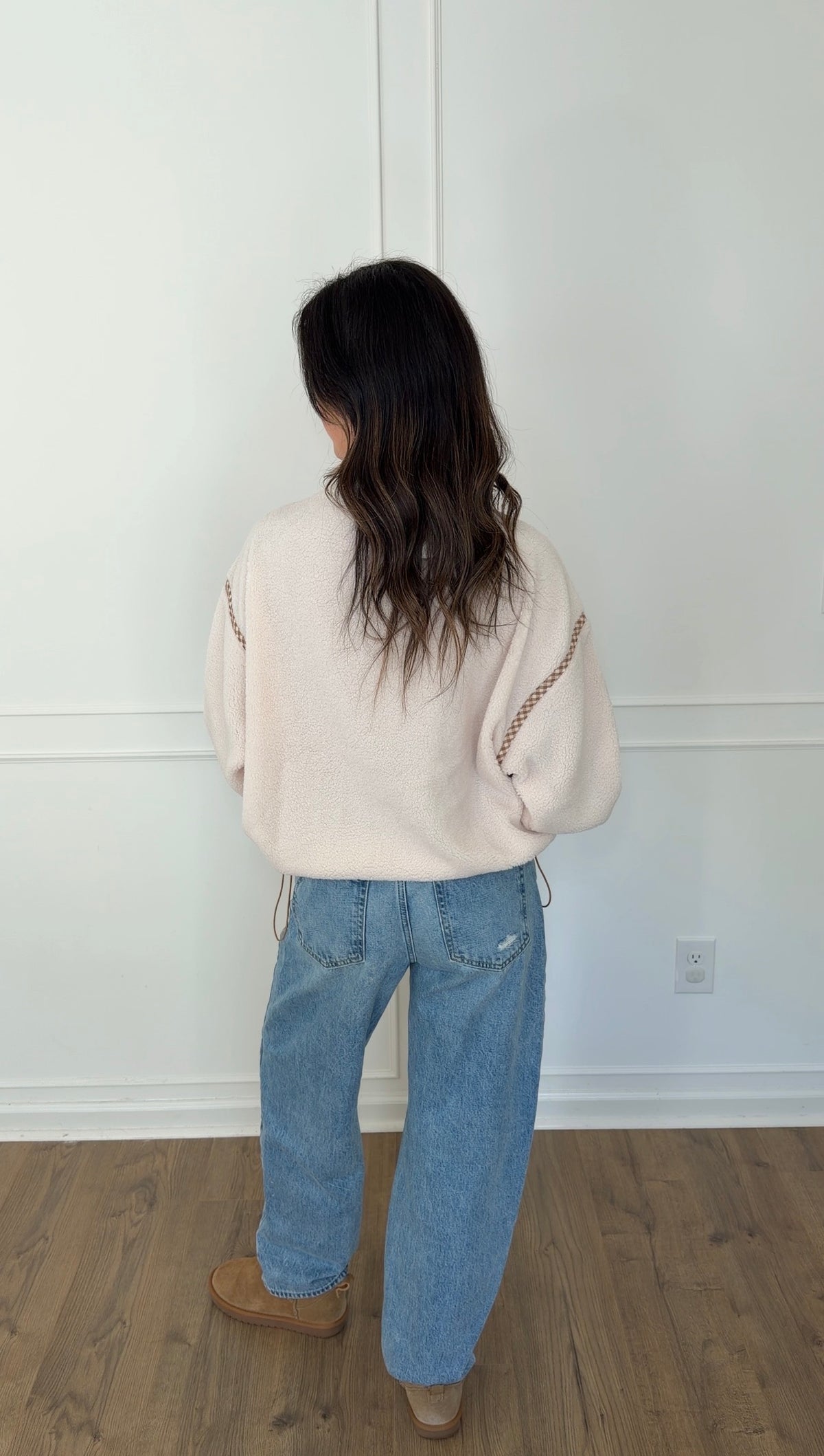 Gingham Trim Pullover - Cream