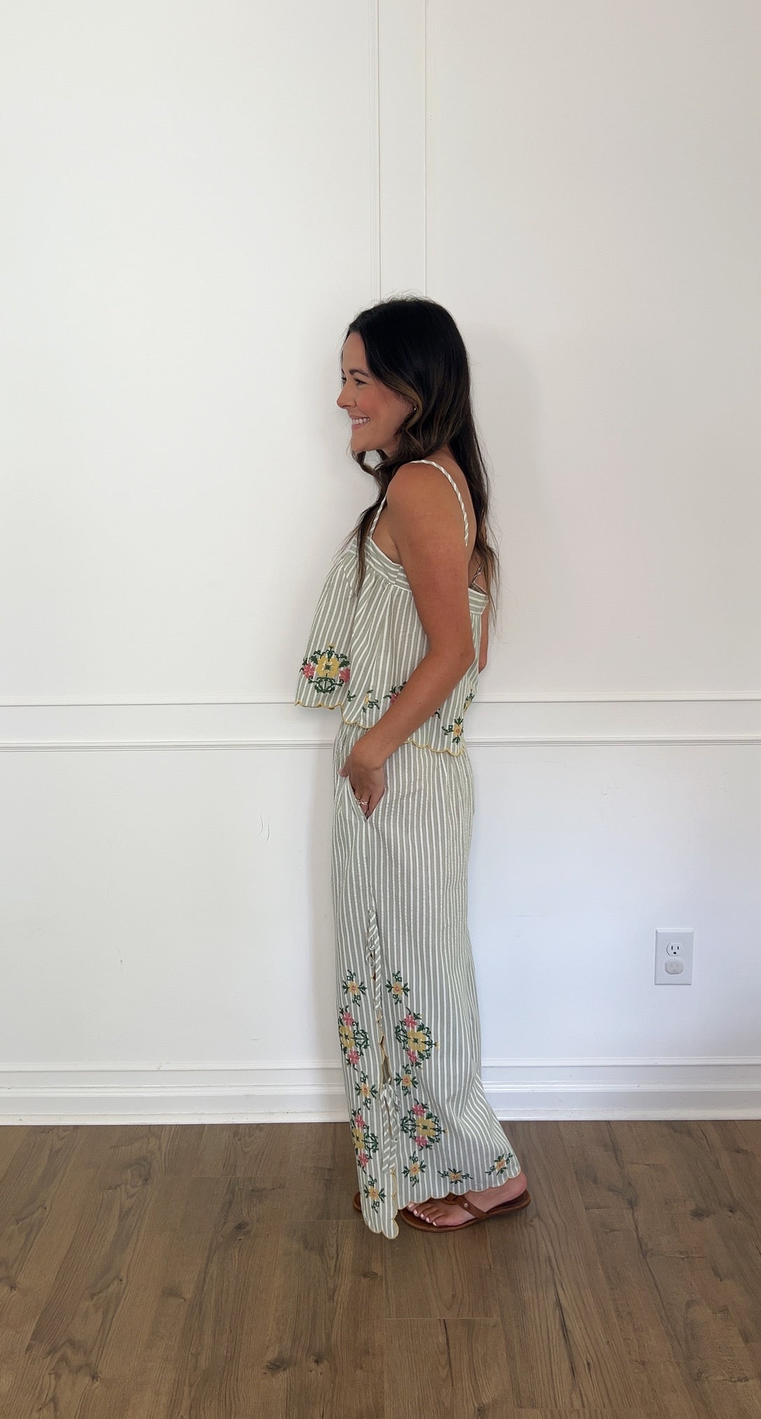 Dakota Floral Embroidered Pants - Sage