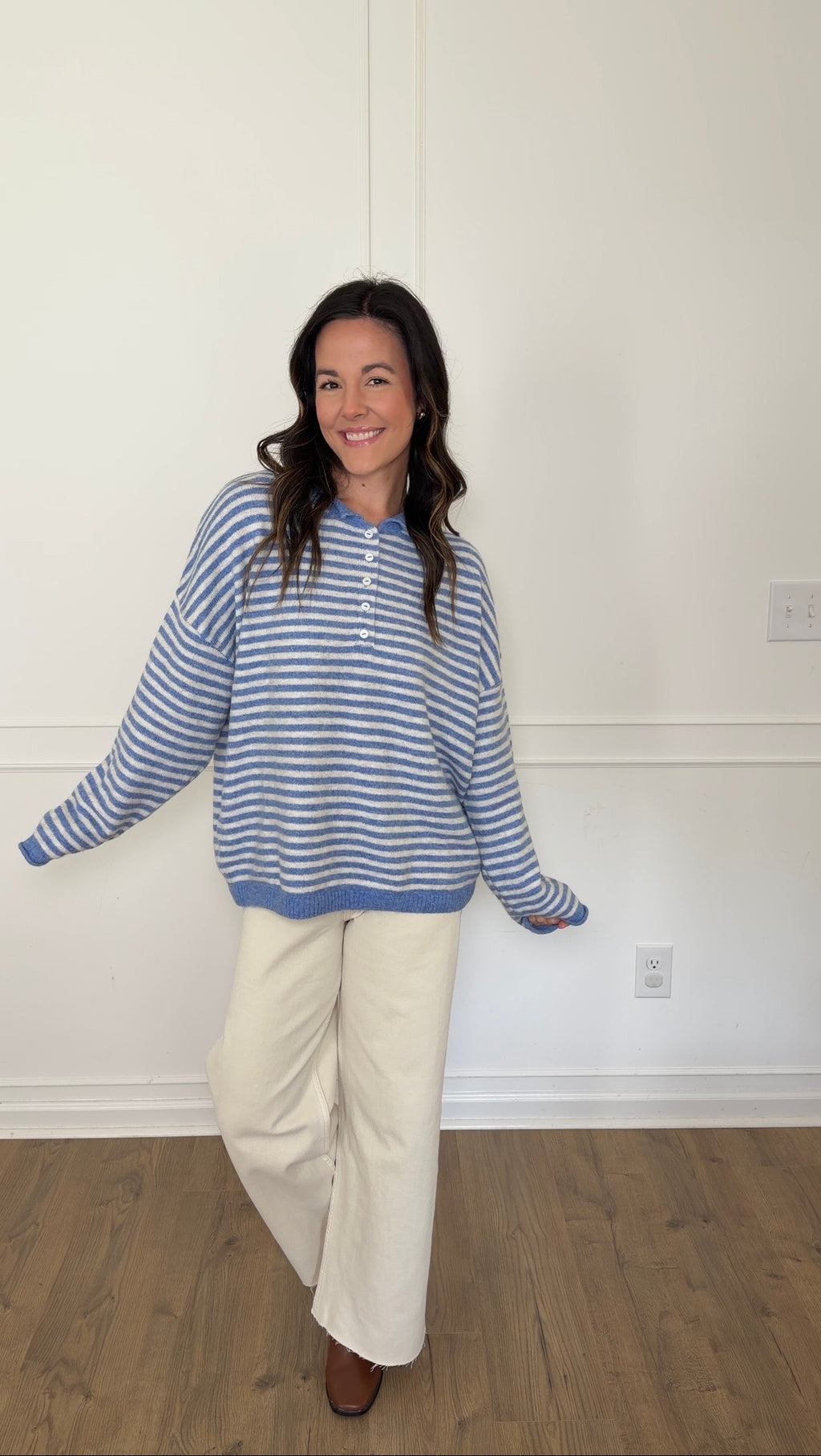 Henley Striped Sweater - Blue