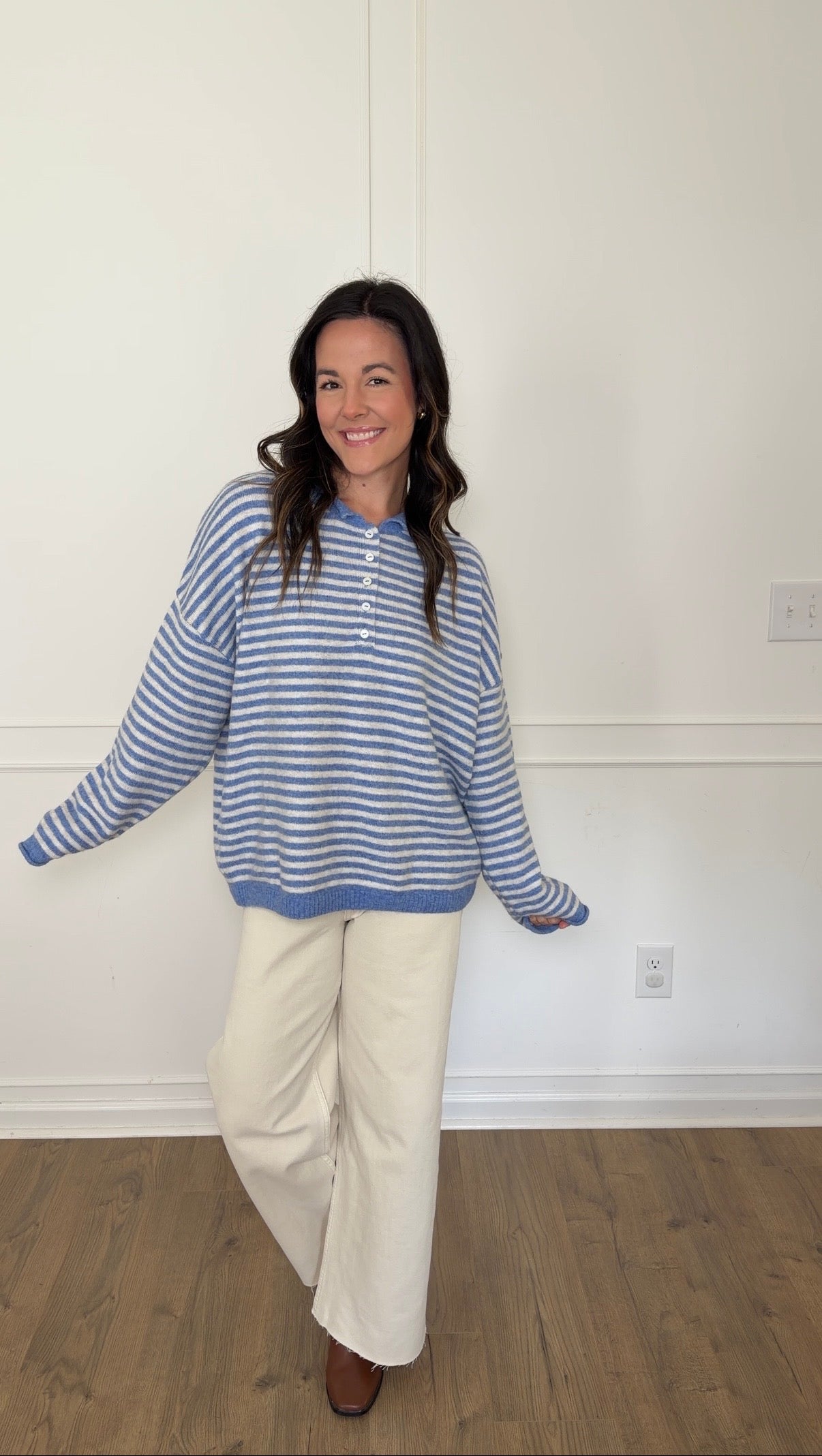 Henley Striped Sweater - Blue