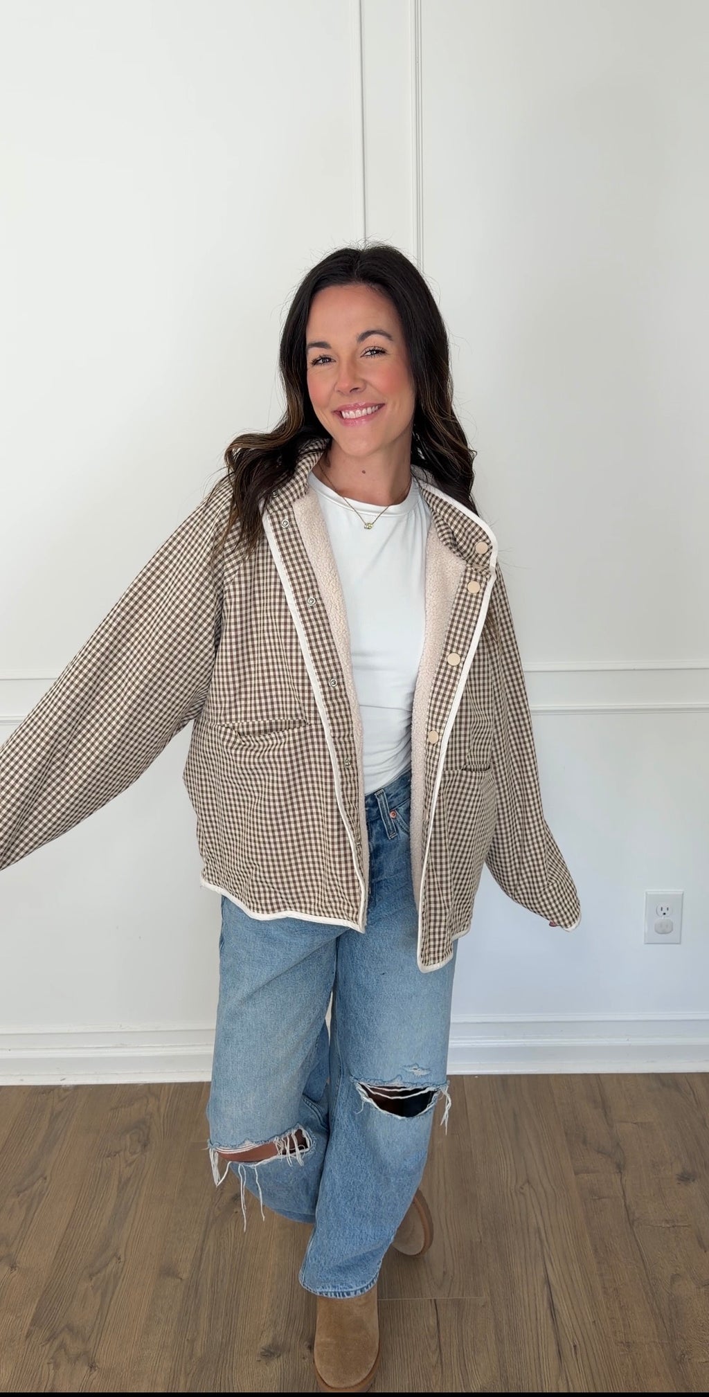 Reversible Gingham Jacket - Cream/Brown