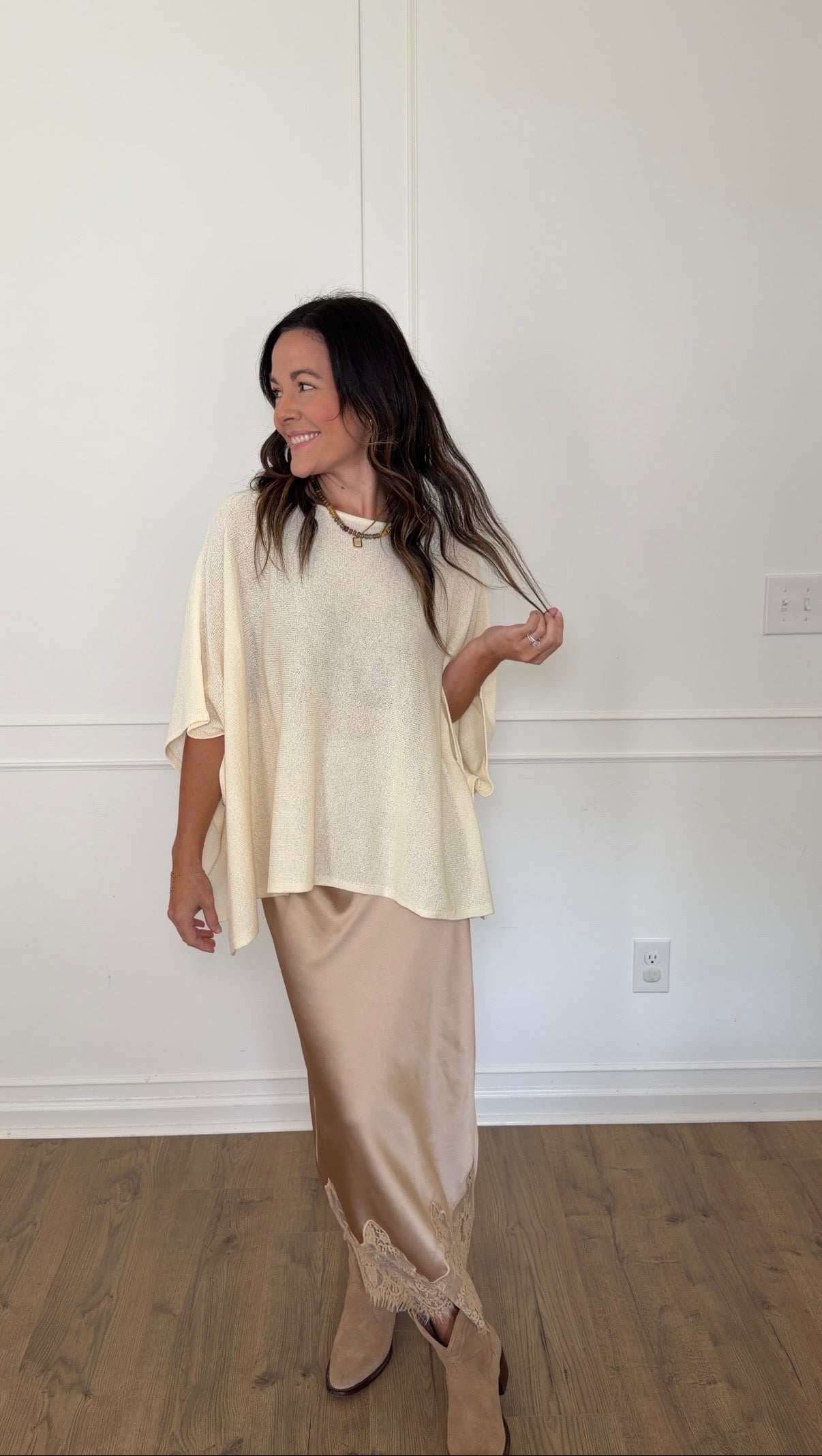 Lily Satin Lace Skirt - Champagne
