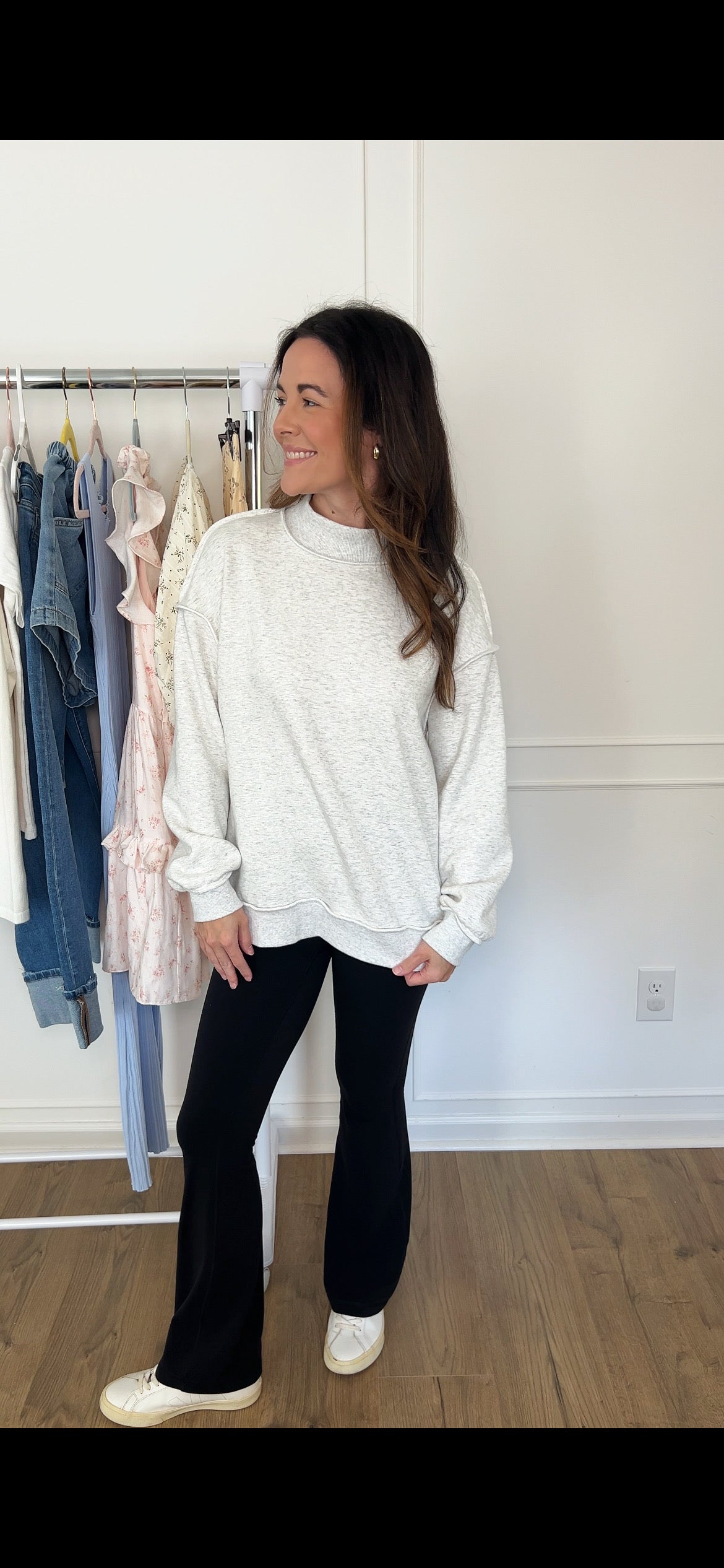 Amber Reversible Mock Neck Sweatshirt - Light Grey