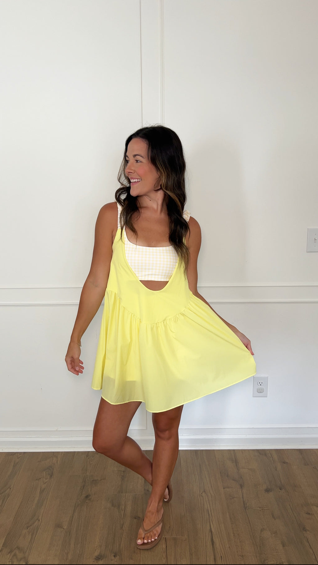 Double Layered Gingham Athletic Dress - Lemon