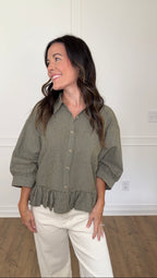 Mallory Micro Check Blouse - Olive