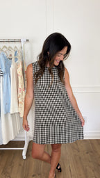 April Gingham Mini Dress - Black/Cream