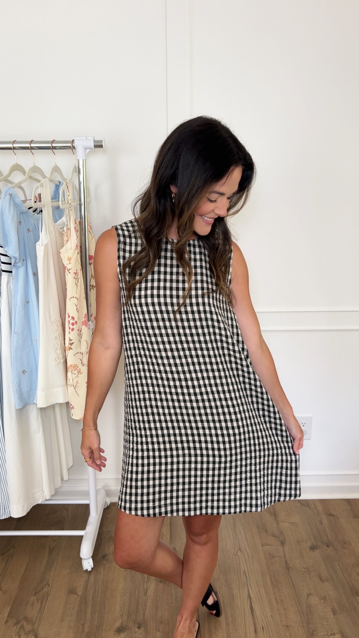 April Gingham Mini Dress - Black/Cream
