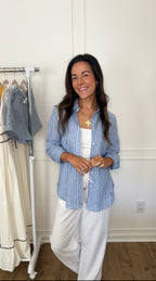 Coastal Striped Linen Shirt - Blue