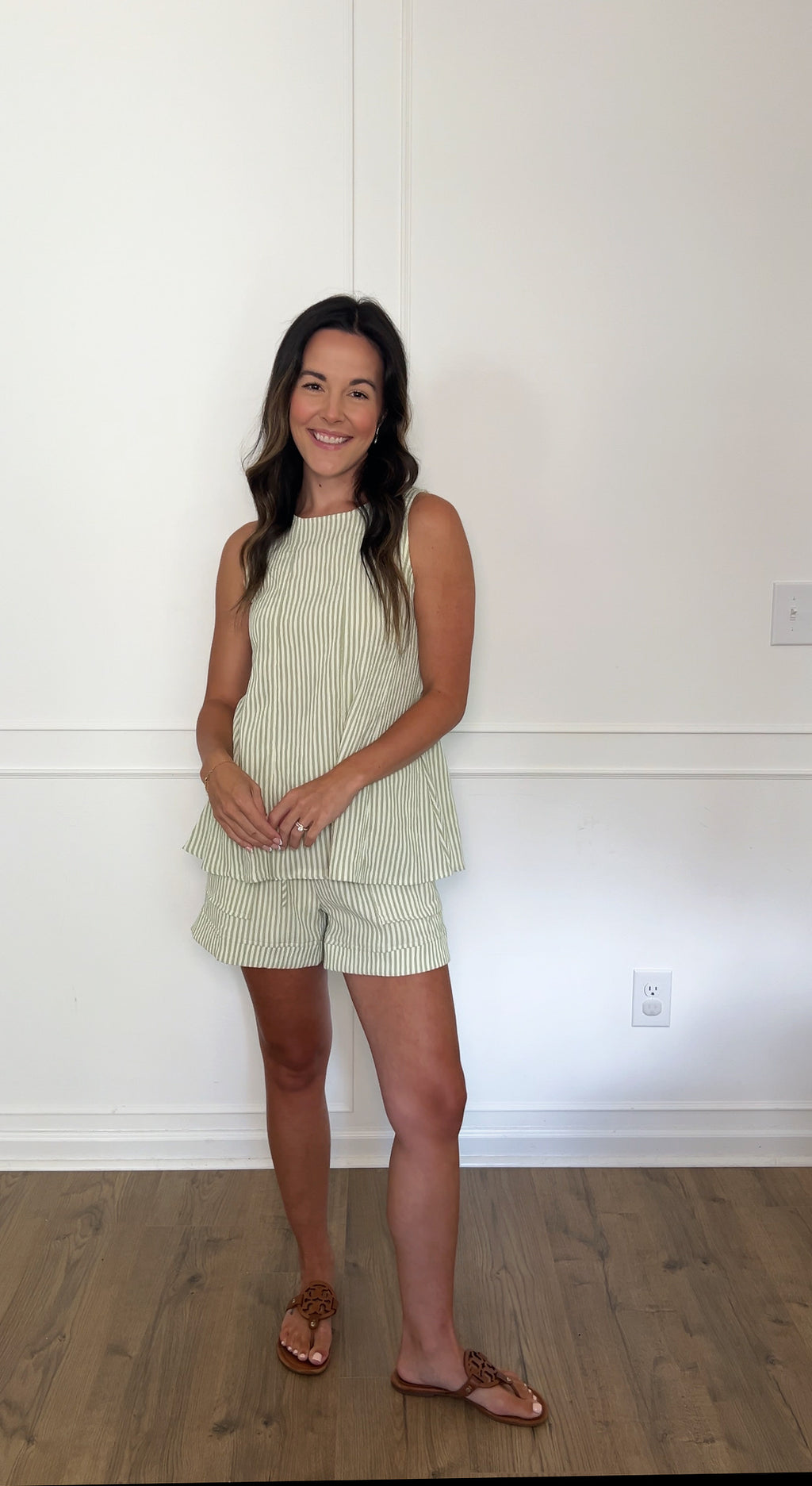 Heidi Striped Shorts - Sage