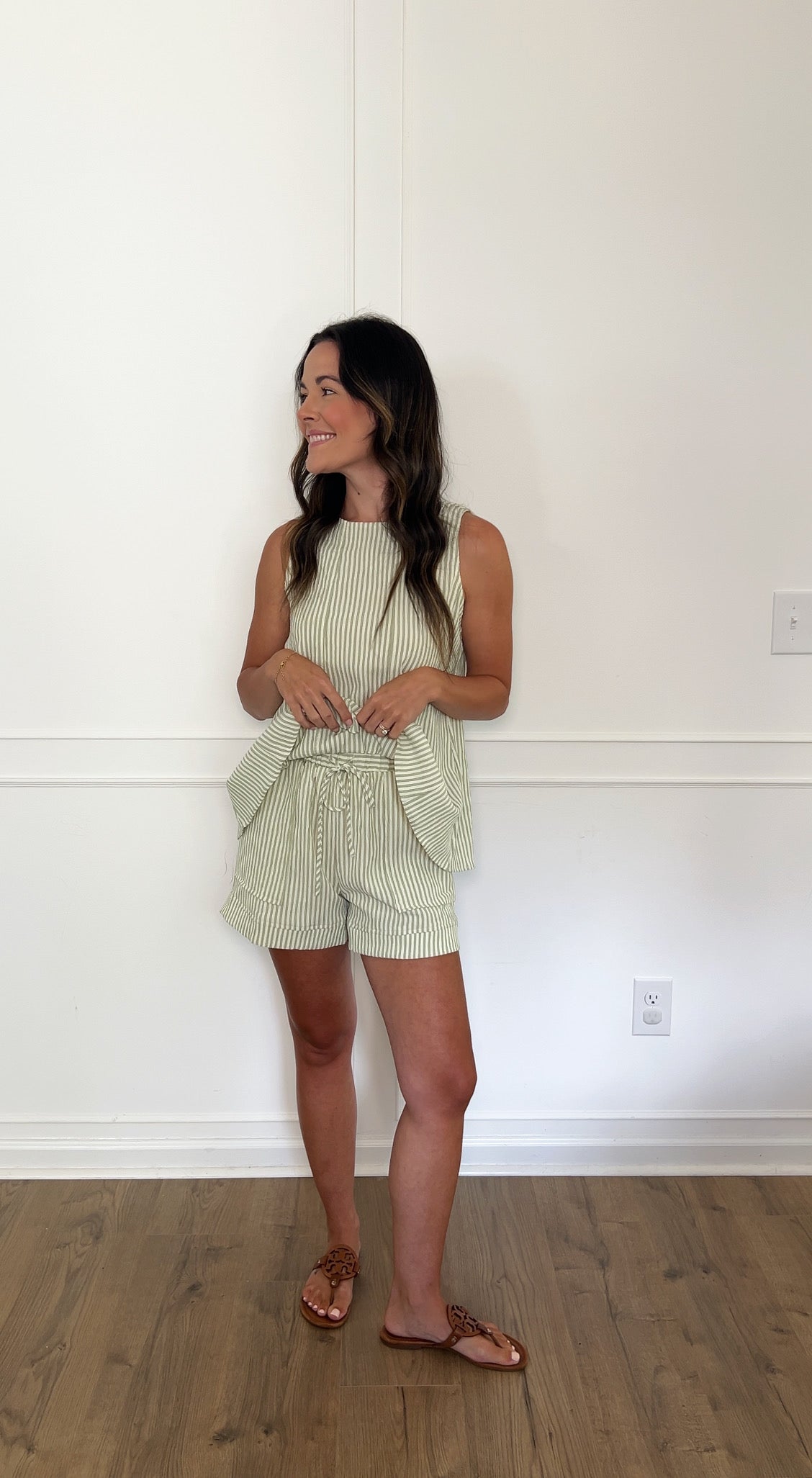 Heidi Striped Shorts - Sage