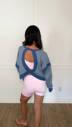 Stephanie Striped Open Back Top - Blue/White