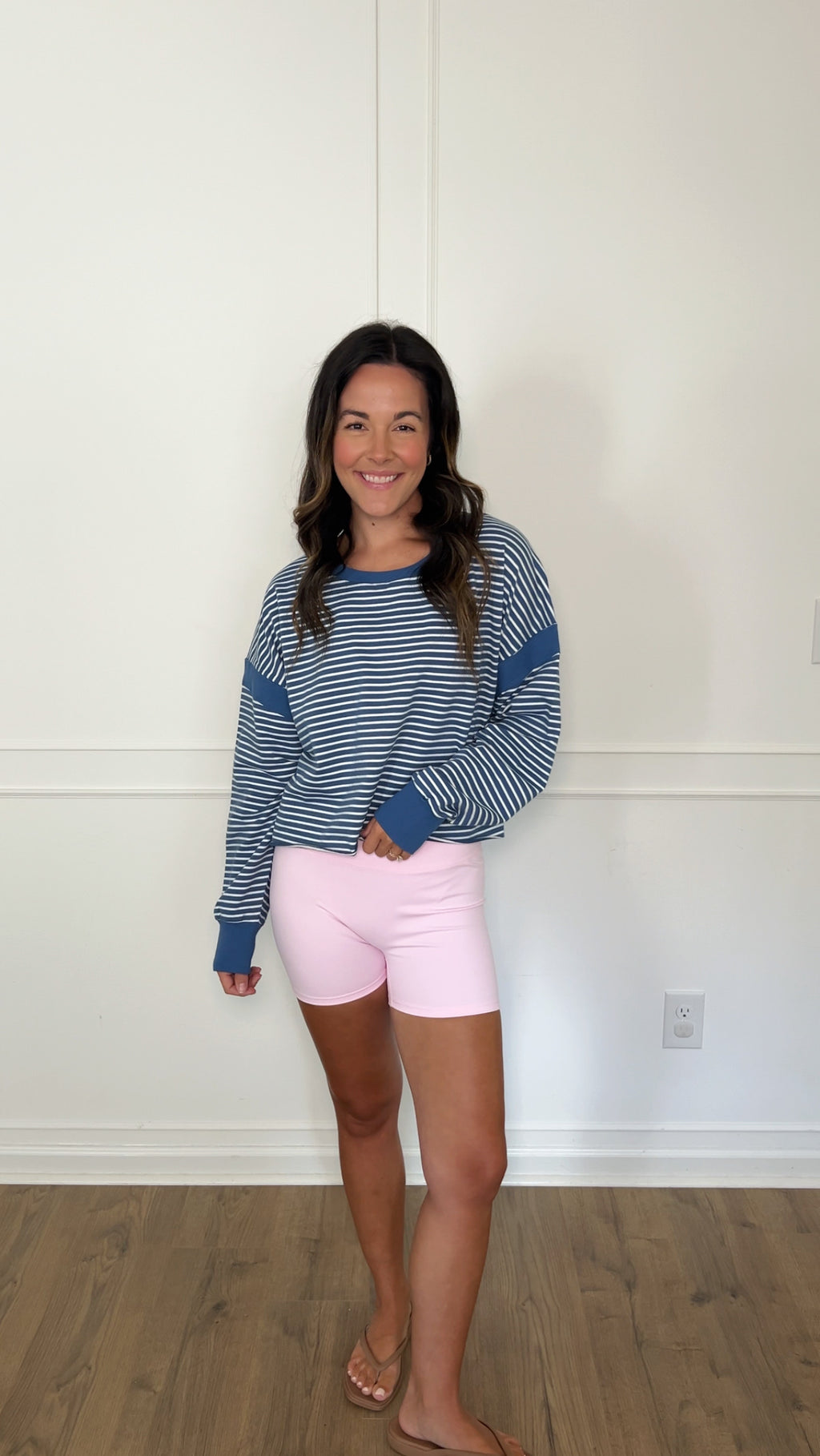 Stephanie Striped Open Back Top - Blue/White