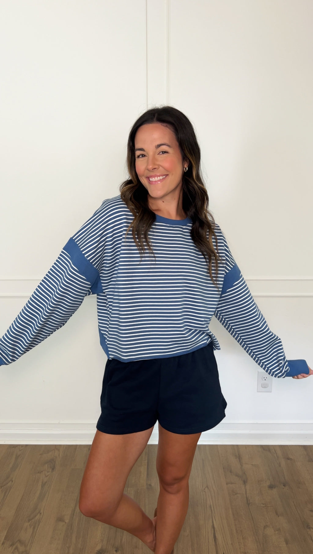 Stephanie Striped Open Back Top - Blue/White