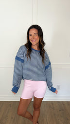 Stephanie Striped Open Back Top - Blue/White